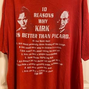 Vintage Y2K Star Trek Captain Kirk Vs. Picard Trekkie Tee Red XXL